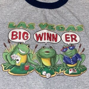 Vintage Grey Ringer Las Vegas Big Winner Frog T Shirt‎ Size L AAA